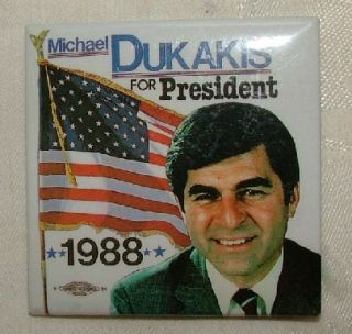 1988 Michael Dukakis President Square Political Button