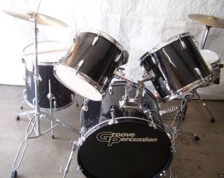 Drum Set Groove Percussion PVT16 5 Piece Drum Set with Cymbals and