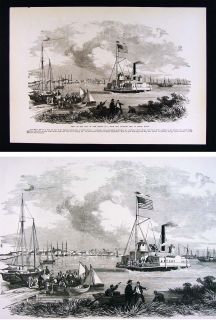 Leslie Civil War Print View of New Berne North Carolina Ferry Steamer