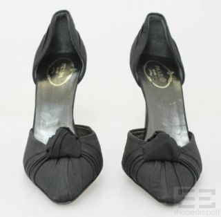 Prada Black Ribbed Satin Knotted DOrsay Heels Size 39 5