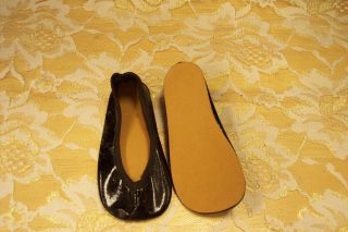 POLLY ANN VINTAGE DOLL SHOES OILCLOTH BLACK PATENT LEATHER LOOK
