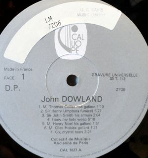 John Dowland Collectif de Musique Ancienne de Paris, Calliope