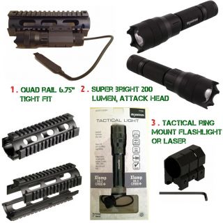 AR CQB 200 Lumen Strobe Flashlight, Ring, Quad Rail, Combo, MATTE BLK
