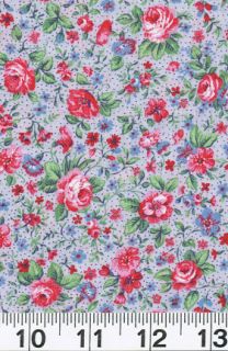  Fabric Concord Floral Wild Rose Calico Blue Red Green Cotton