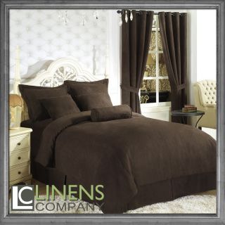  7pcs Solid Coffee Brown Micro Suede Duvet Cover Bedding Set New