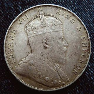 Straite Settlements Edward VII Silver One Dollar 1907 Red Ink Chop