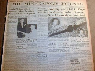1937 Hdlne Newspaper Amelia Earhart Airplane Lost Over Pacific Island