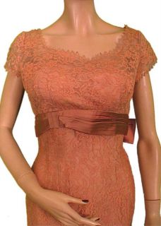 Vtg 50s 60s Lace Bombshell Wiggle Party Prom Dress s M Empire Waist