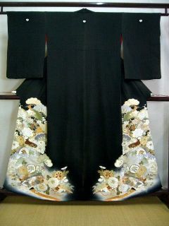 91001i Vintage Japanese Kimono Tomesode Pine Tree Silk