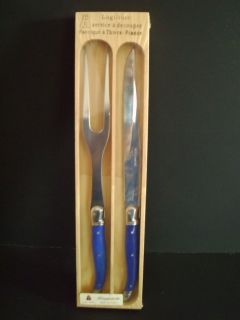 NEW BLUE JEAN DUBOST LAGUIOLE 2 PIECE CARVING KNIFE AND FORK SET