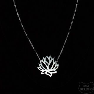 925 Sterling Silver Lotus Flower Pendant Chain Necklace Belcho USA 128
