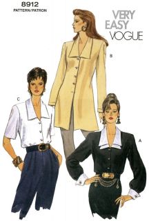 Vogue 8912 Loose Fit Blouse A Line Tunic Easy Sewing Pattern