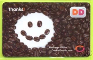 Dunkin Donuts Coffee Bean Smiley Face 2012 Gift Card