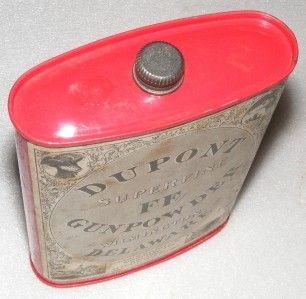 Dupont Superfine FFG Oval Gunpowder Tin Flask 1924 Gun Powder Paper