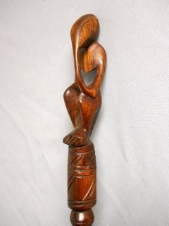   African Wooden Hand Carved Walking Cane Stick Elephant Man 36 Brown