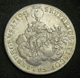 1759 Salzburg Sigismund III V Schrattenbach Silver Thaler Coin 1 Year