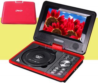 Red Portable DVD Player TV USB Card Reader Radio Games Swivel LCD