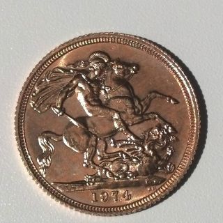 1974 Elizabeth II Gold Sovereign Coin Solid 22K Gold