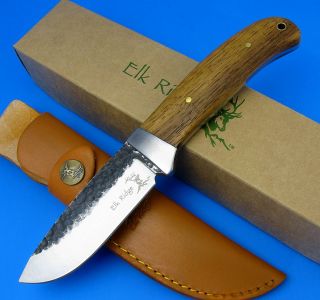 Elk Ridge Fixed Blade Hunting Knife Wood Handle Hammered 440 Carbon