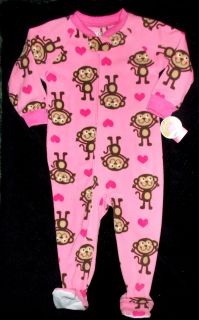 Girls Infant Toddler Sz 18 24 MO Monkey Fun Footy Pajamas Winter Warm