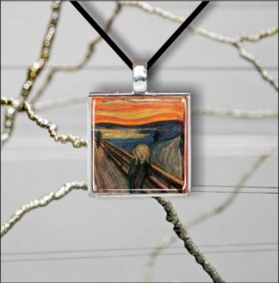 The Scream of Nature by Edvard Munch Square Cabochon Glass Pendant
