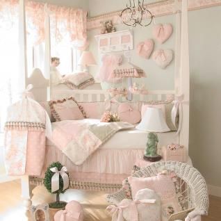4pc Elegant Adorable Patchwork Pink Baby Girls Nursery Crib Bedding w