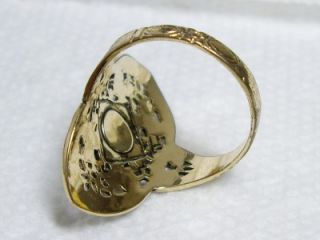  14K Gold Plated~ Genuine Carved Cameo Elongated Filigree Ring size 5.5