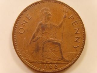 1966 one penny queen elizabeth ii british coin