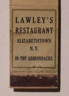 1940s Matchbook Lawleys Restaurant Elizabethtown NY MB