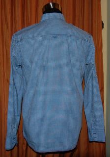 Eighty Eight Long Sleeve Blue White Checkered 100 Cotton Shirt Mens