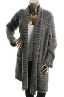Eileen Fisher New Gray Wool Fold Over Collar Long Cardigan Sweater