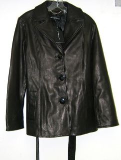 Ellen Tracy Womens Black Leather Jacket 