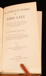  3VOL The Complete Works of John Lyly Edited by R Warwick Bond