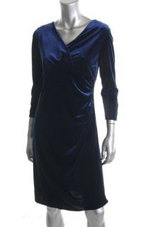 Ellen Tracy New Blue Velour Surplice 3 4 Sleeves Pull on Casual Dress