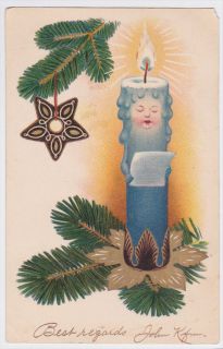 Candle Reading Book on Tree Branch 1906 Christmas Postcard