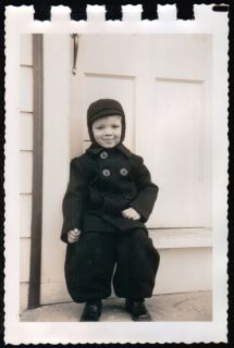Sweet Photo Child in Navy Pea Coat Hat Leggings Childrens Winter