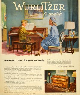  Ad Wurlitzer Spinette Piano Stanley Ekman Original Advertising