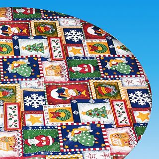 48 Round Vinyl Holiday Patchwork Pictures Tablecloth