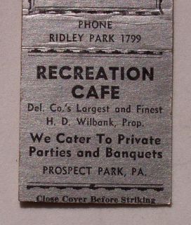 1940s Matchbook Recreation Wilbank Prospect Park PA MB