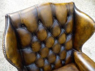 description english tufted leather wing back arm chair with matching