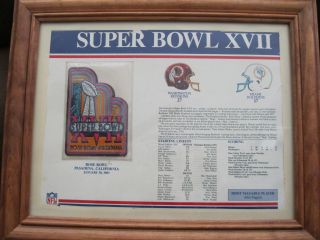 Superbowl XVII Redkins 27 Dolphins 17 Commemorative Patch with Display