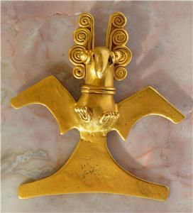 Extremily RARE Large Antique Mayan Solid 16K Gold Diquis Eagle Pendant