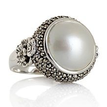 marcasite and mabe pearl sterling silver flower ring d