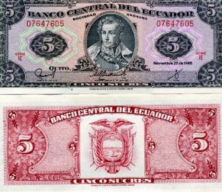 ecuador 5 sucres banco central del ecuador 22 11 1988 pick 120a cv $ 4