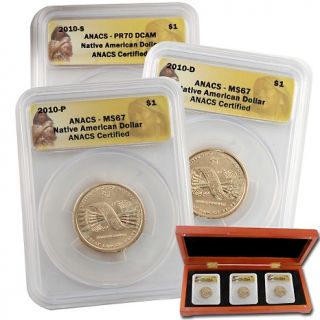 2010 Native American Dollar 3 Piece Set   ANACS PR70