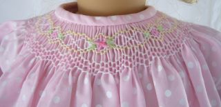  Clothes fits American Girl Pink Polka Dot Bishop Style Smocked Dress