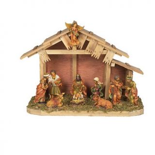  Nativity Set with Wooden Stable and Ten Figures, 11 Piece
