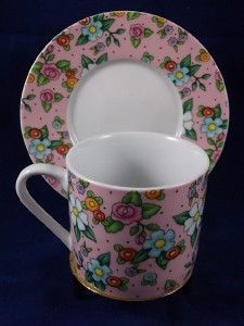 Mary Engelbreit Teacup Ceramic Miniature Flowered Tea Cup & Saucer
