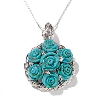  Turquoise Rose Bouquet Sterling Silver Pendant with 18 Chain