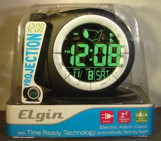 Elgin 3468E Time Ready LCD Projector Dual Alarm Clock Black   NEW